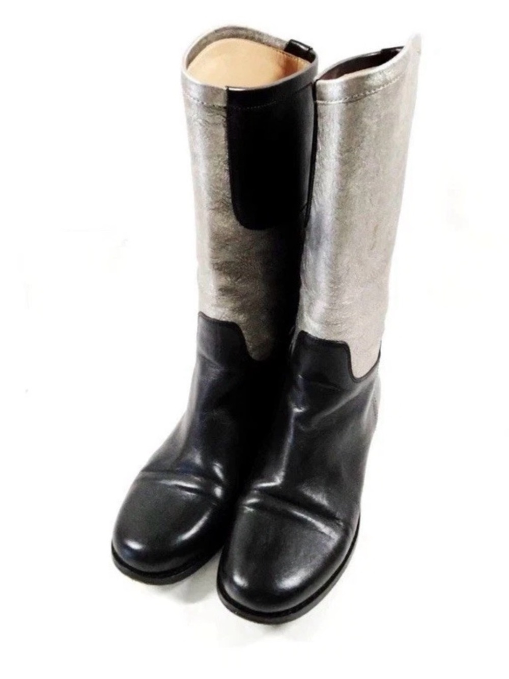 Chanel Women's Two-Tone Leather Mid-Calf Boots in Black and Silver